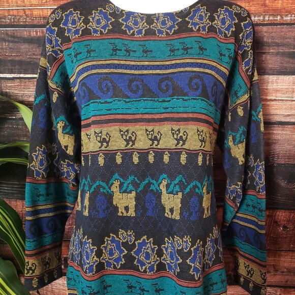 Vintage Top Melrose Knits by Christian De Castlenau Long Sleeve Bohemian Knit - Picture 6 of 8